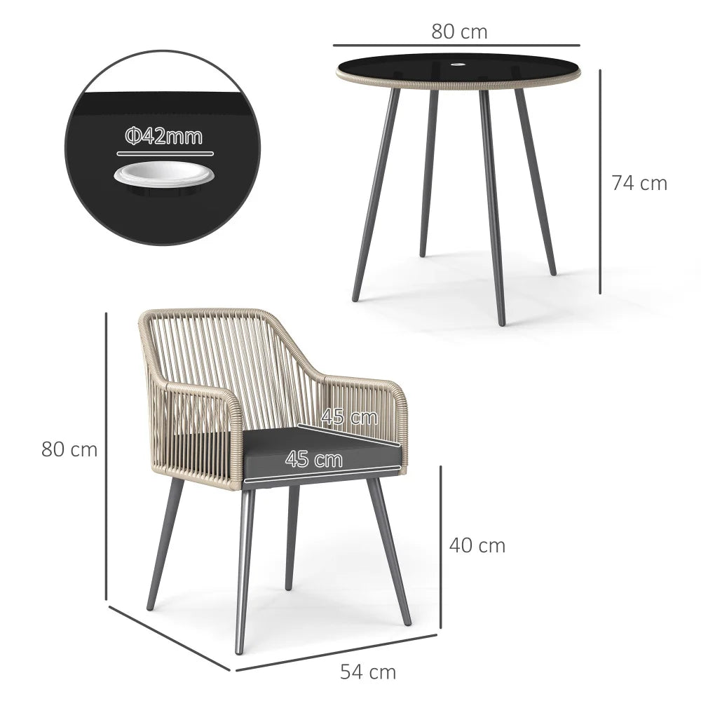4 Seater Rattan Garden Dining Set with Glass Table & Parasol Hole