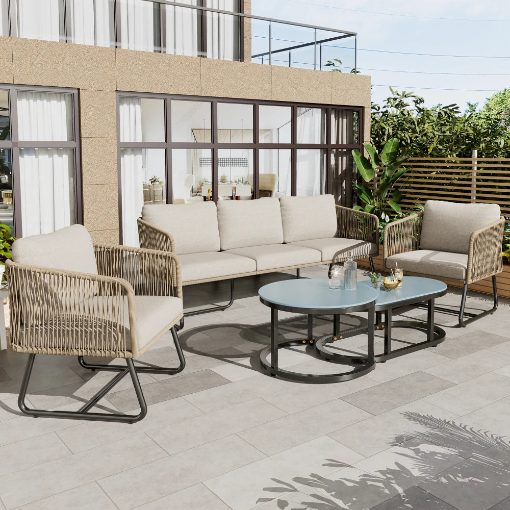 Outdoor Patio & Garden Lounge Set with Glass Coffee Tables