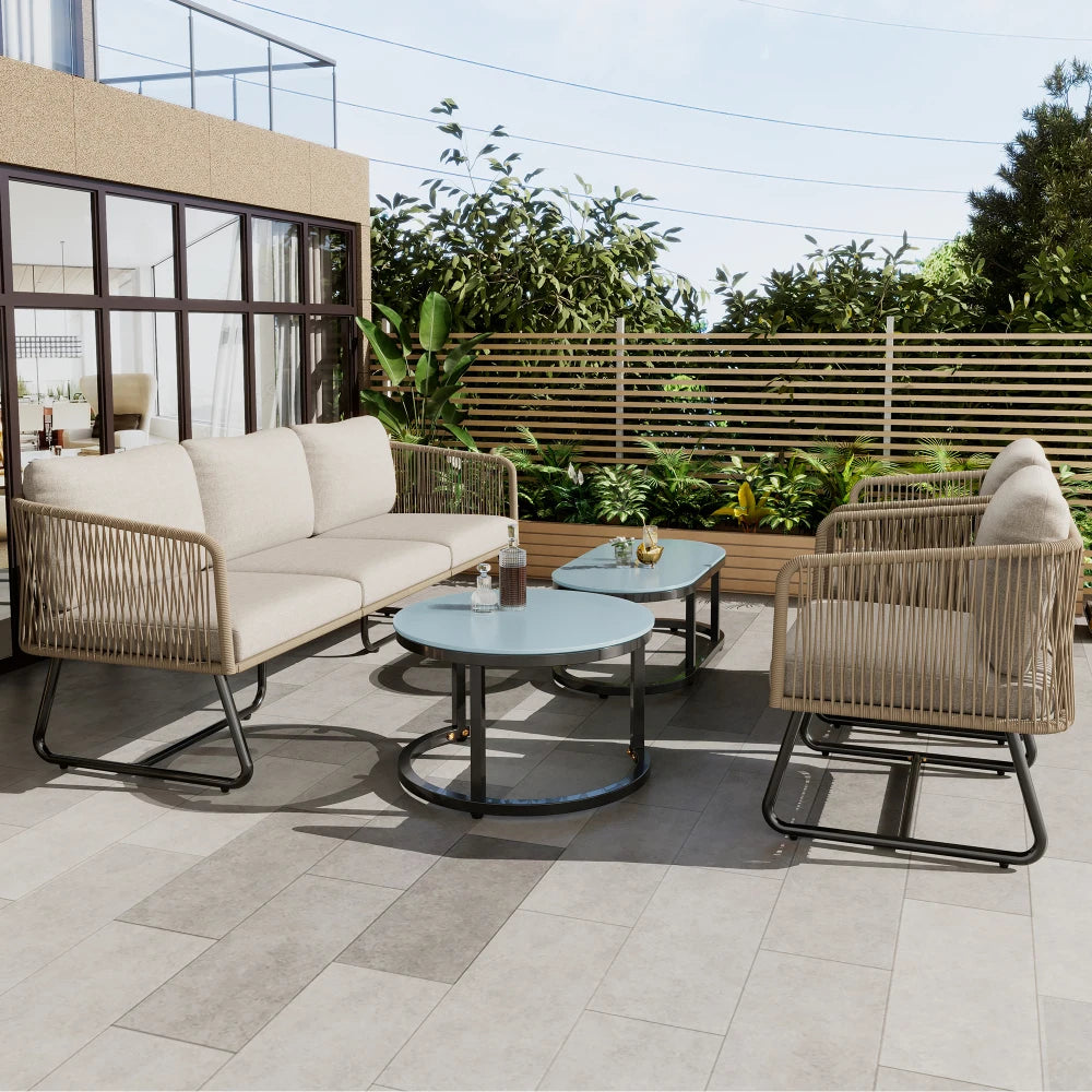 Outdoor Patio & Garden Lounge Set with Glass Coffee Tables