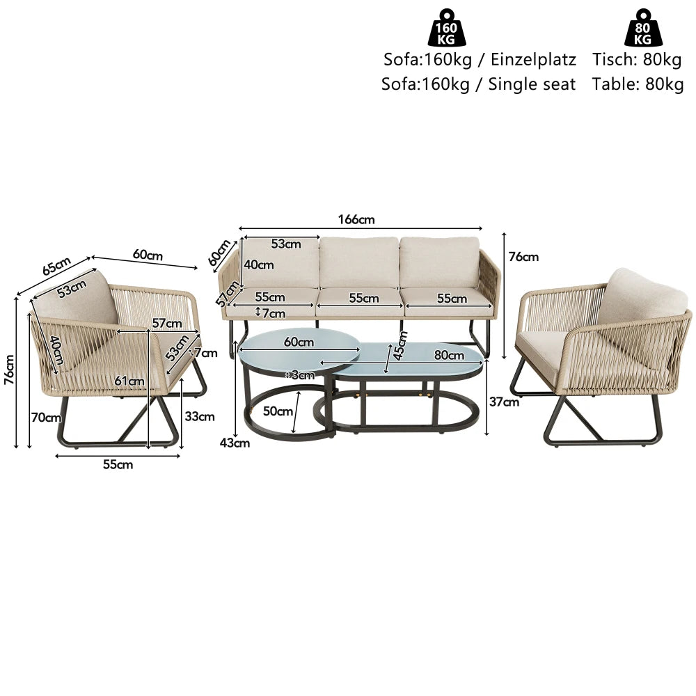 Outdoor Patio & Garden Lounge Set with Glass Coffee Tables