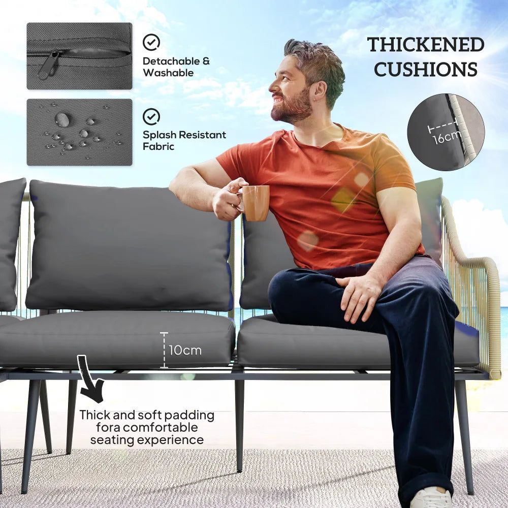 6 Piece Garden Corner Sofa Set with Glass Table & Footstools