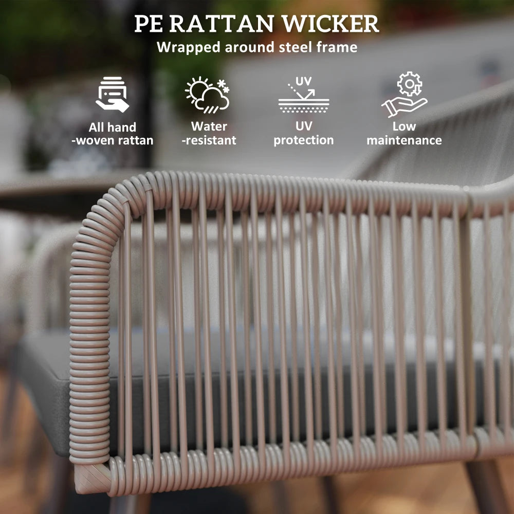 4 Seater Rattan Garden Dining Set with Glass Table & Parasol Hole