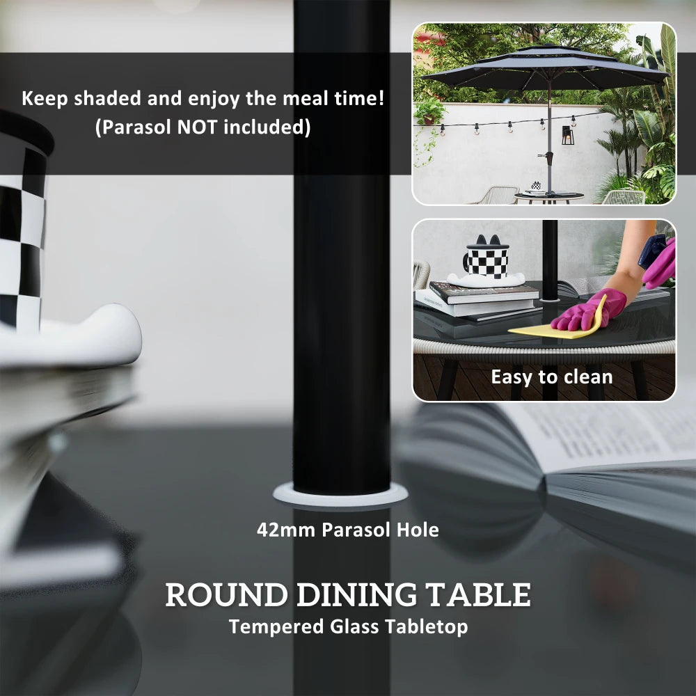 4 Seater Rattan Garden Dining Set with Glass Table & Parasol Hole