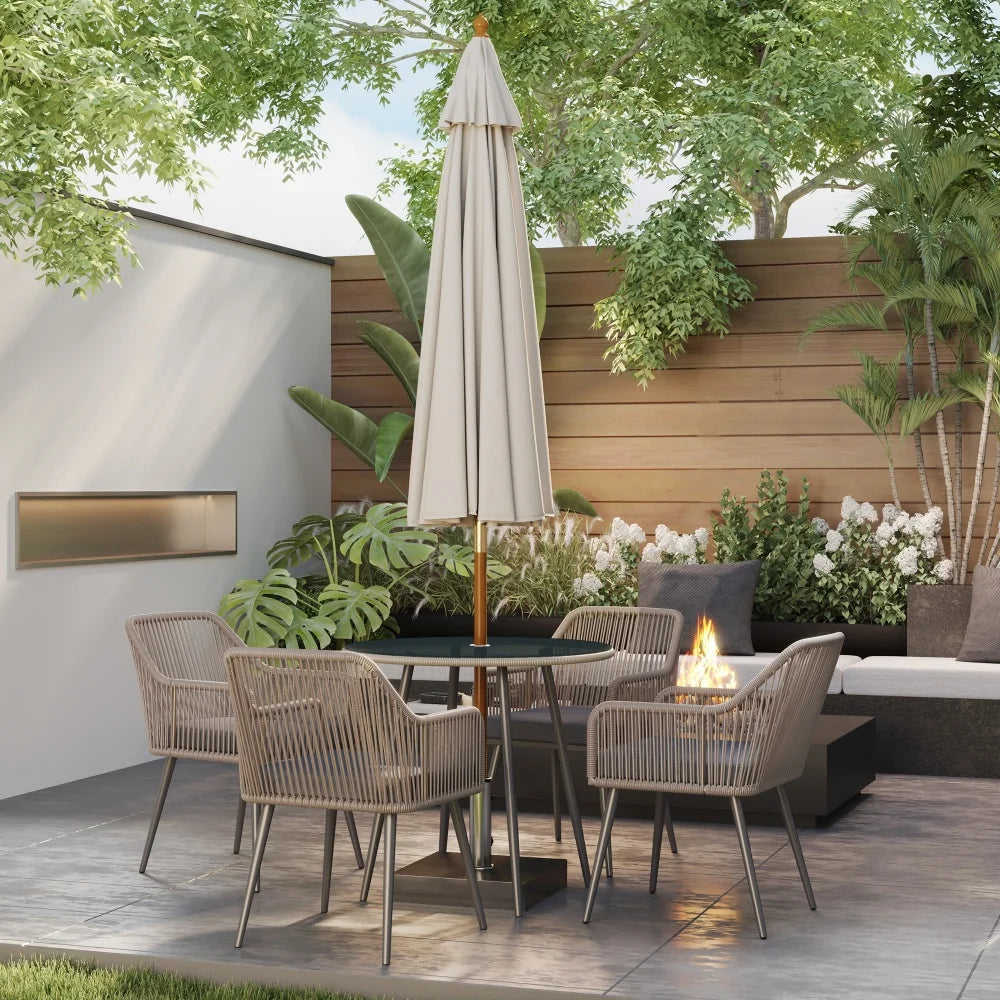4 Seater Rattan Garden Dining Set with Glass Table & Parasol Hole