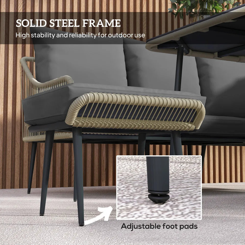 6 Piece Garden Corner Sofa Set with Glass Table & Footstools