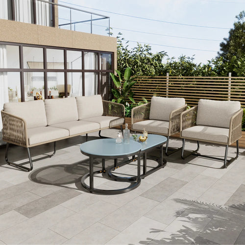 Outdoor Patio & Garden Lounge Set with Glass Coffee Tables