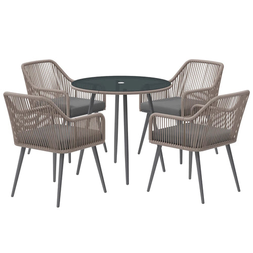 4 Seater Rattan Garden Dining Set with Glass Table & Parasol Hole